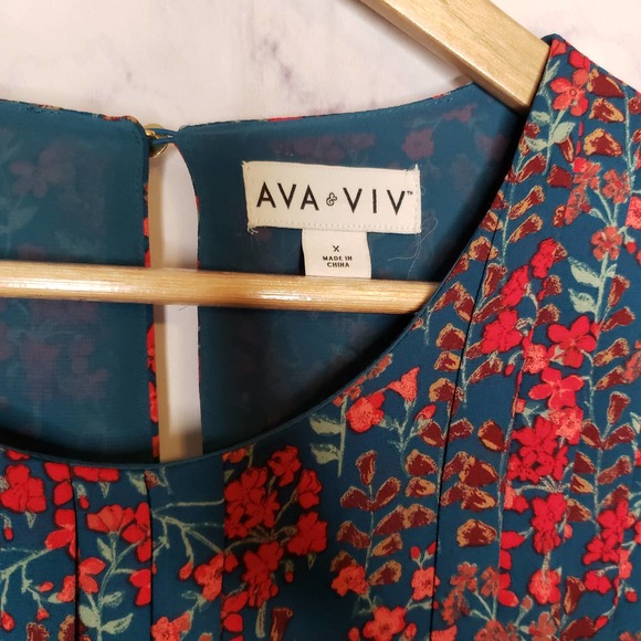 AVA & VIV Floral Pleated Long Sleeve Blouse X - Picture 5 of 10